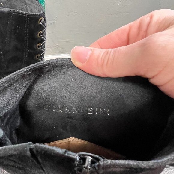 Gianni Bini black Whipstitch Lace Up mid calf Suede Boots - Picture 4 of 12